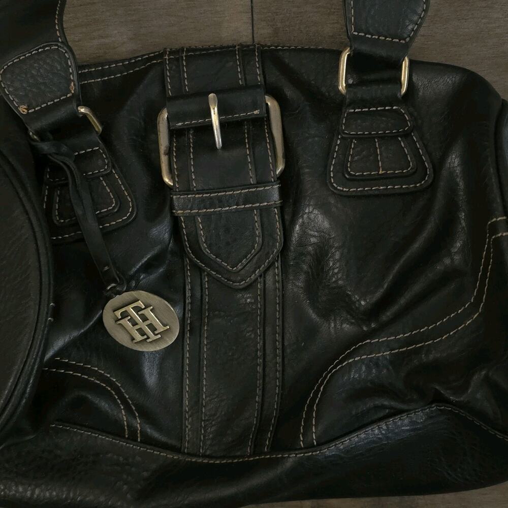 Vintage 90s Y2K TOMMY HILFIGER Leather Satchel Handbag Shoulder Bag BLACK - Picture 2 of 10